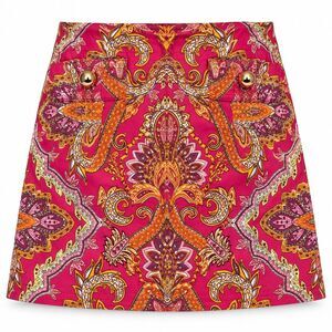 Melly M Skirt Womens 4 Pink Orange Paisley A Line Mini Gold Ball Pockets USA Y2k
